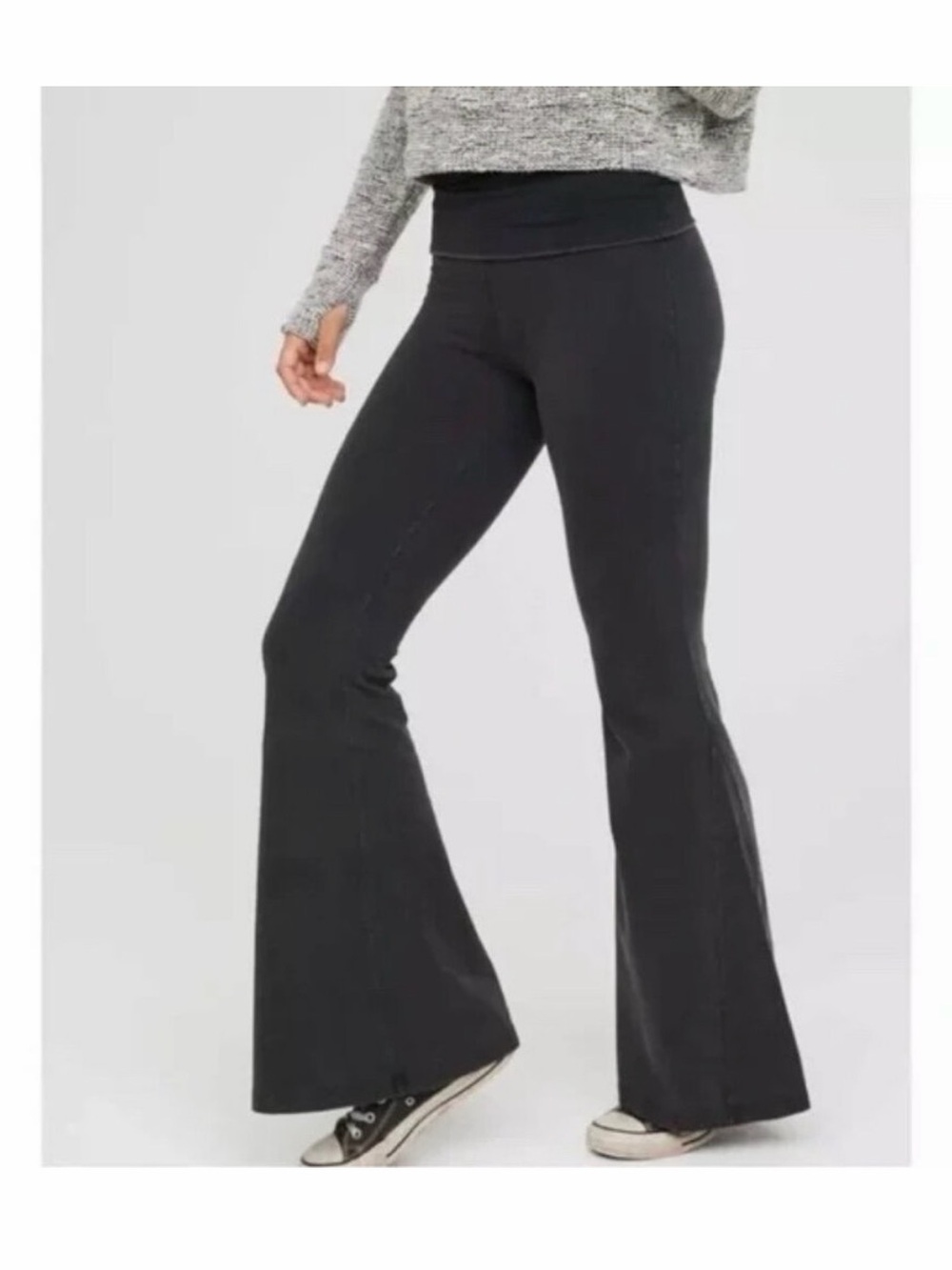 Aerie offline OG super flare foldover leggings in washed black